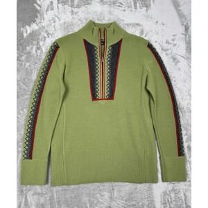 Eddie Bauer Green 1/2 Zip Sweater Womens XL 100% Merino Wool Geometric Hiking